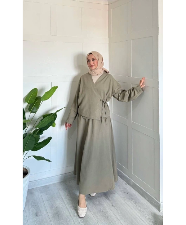 Kimonolu Keten Etekli Takım