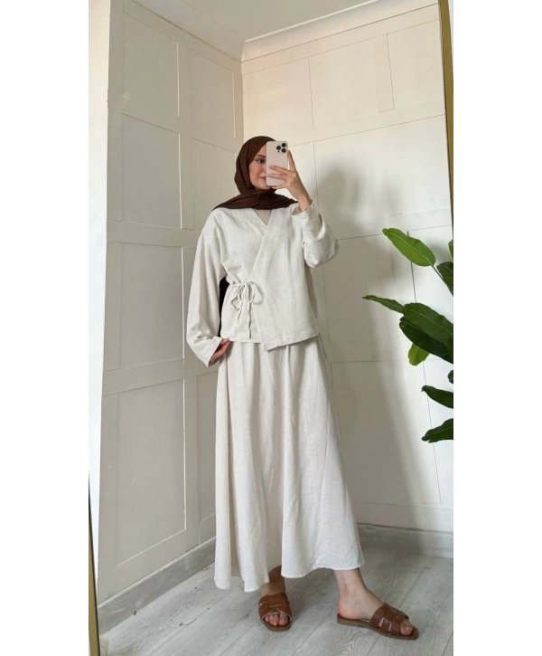 Kimonolu Keten Etekli Takım