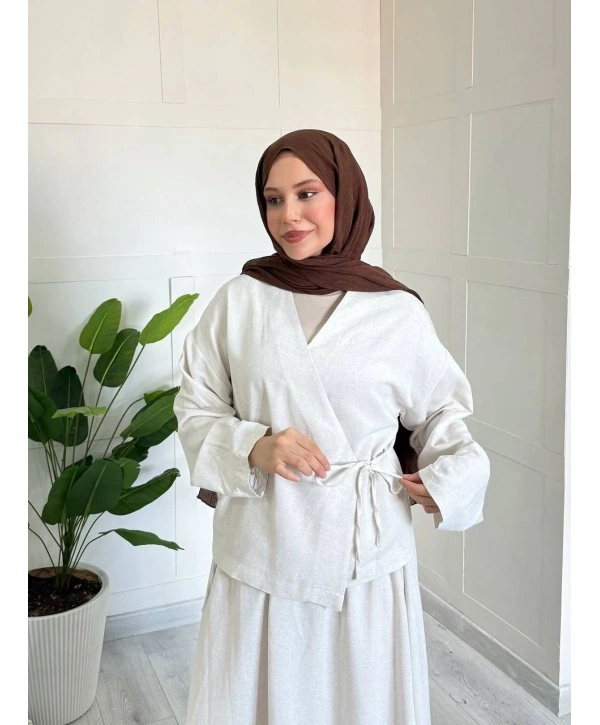 Kimonolu Keten Etekli Takım