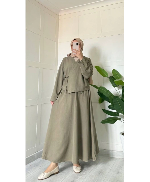 Kimonolu Keten Etekli Takım