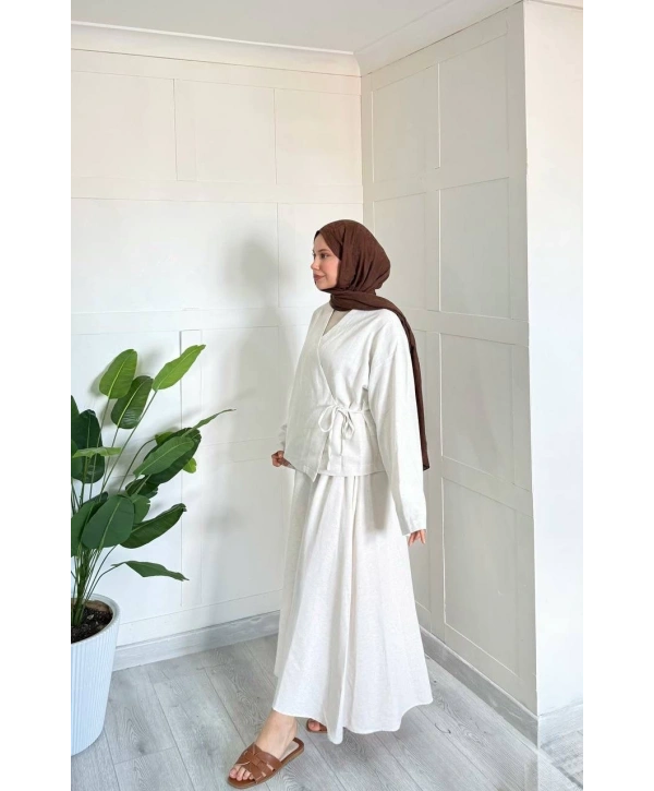 Kimonolu Keten Etekli Takım