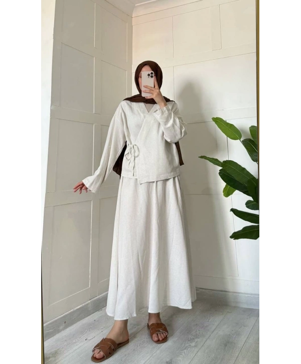Kimonolu Keten Etekli Takım
