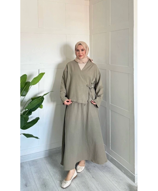 Kimonolu Keten Etekli Takım