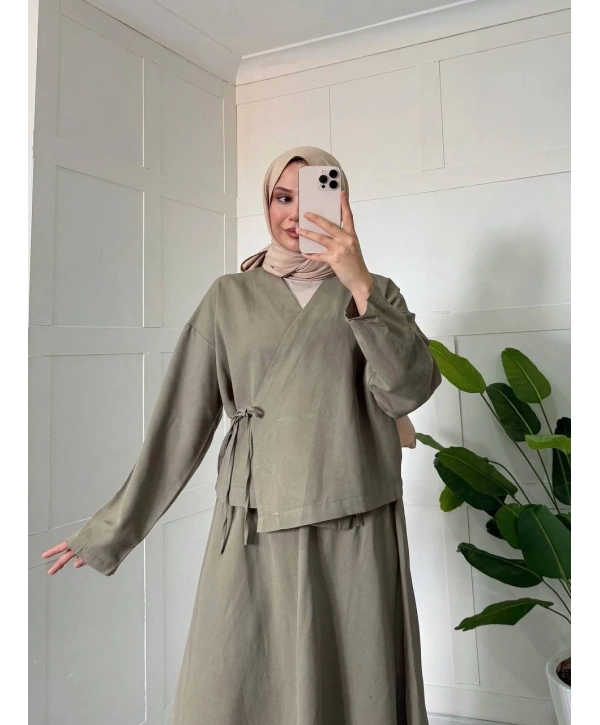 Kimonolu Keten Etekli Takım