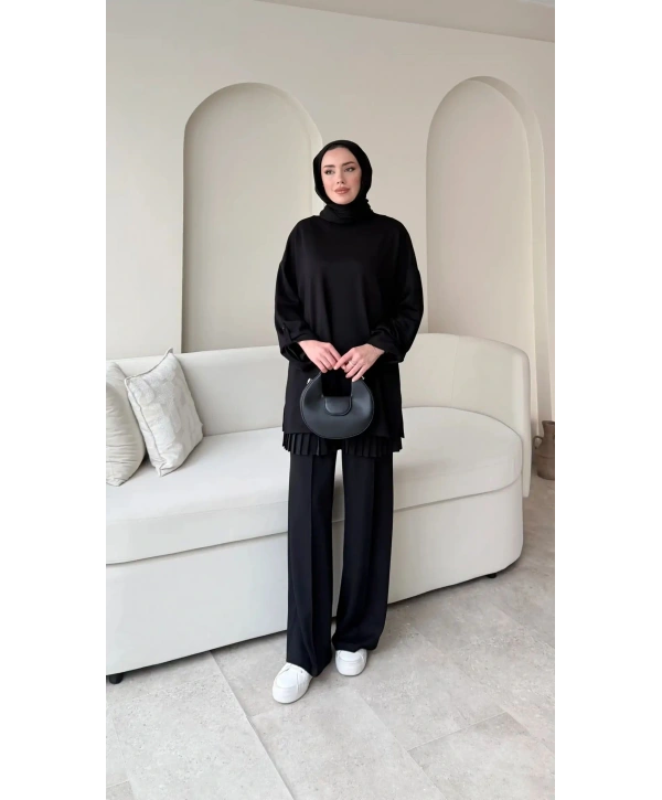 Kol Düğme Detaylı Takım - Siyah