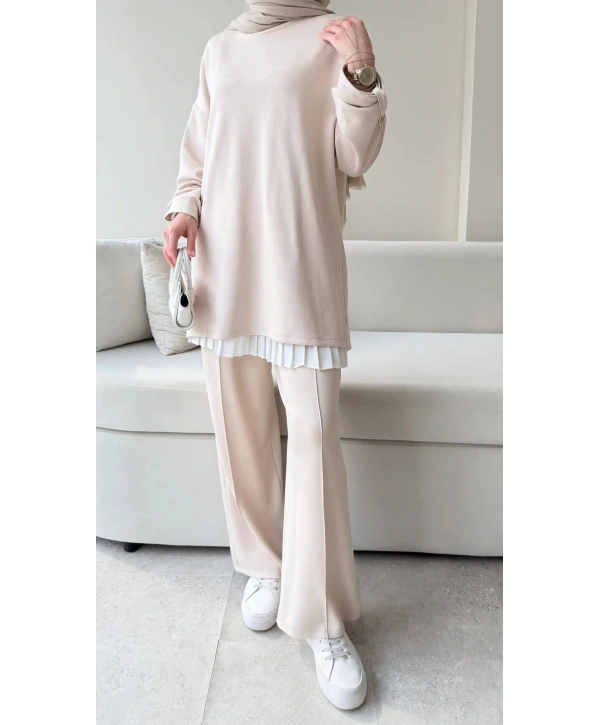 Kol Düğme Detaylı Takım - Bej