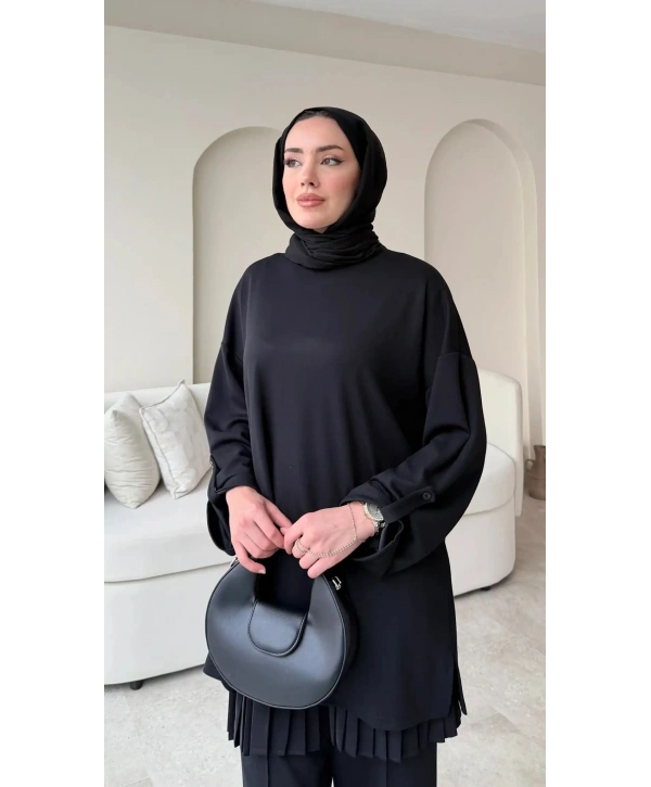 Kol Düğme Detaylı Takım - Siyah