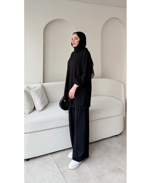 Kol Düğme Detaylı Takım - Siyah
