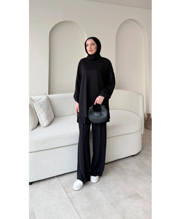 Kol Düğme Detaylı Takım - Siyah