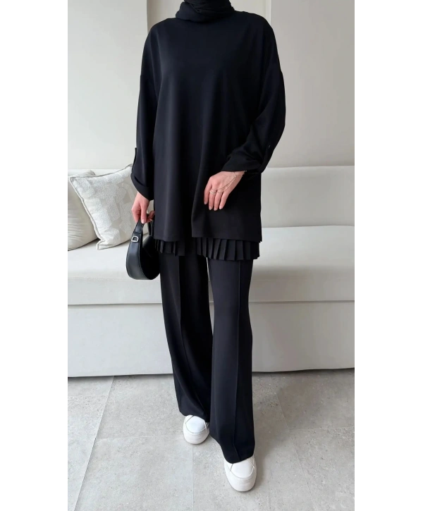 Kol Düğme Detaylı Takım - Siyah