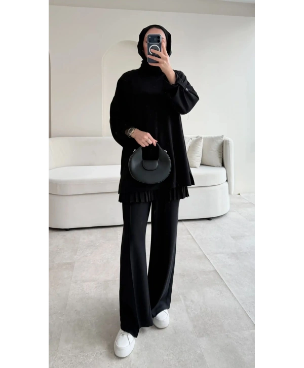 Kol Düğme Detaylı Takım - Siyah