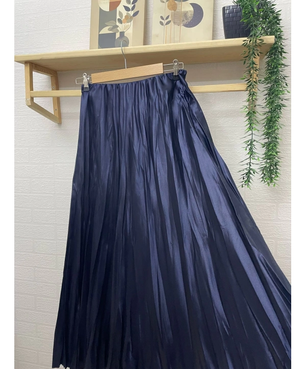 Kraş Saten Etek - Lacivert