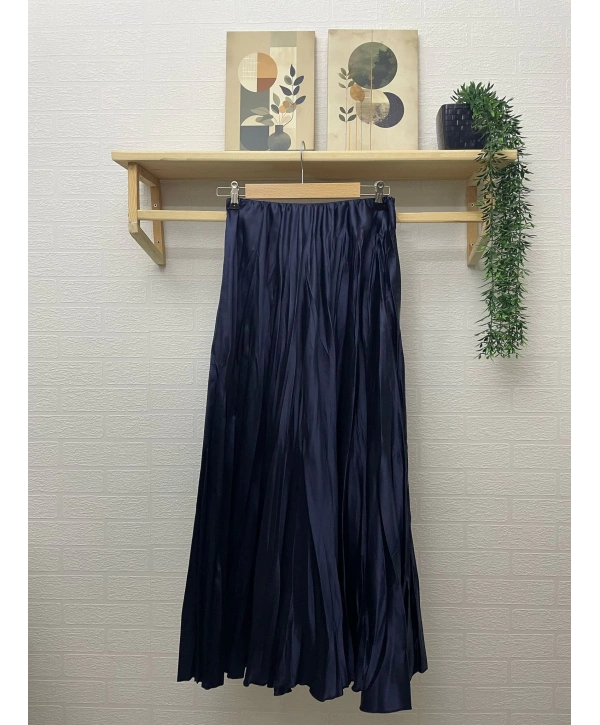 Kraş Saten Etek - Lacivert