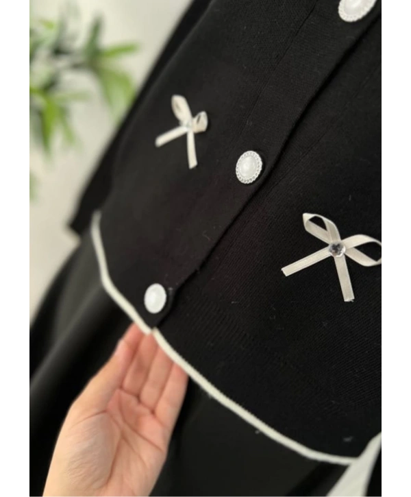 Kurdela Fiyonklu Triko Hırka - Siyah