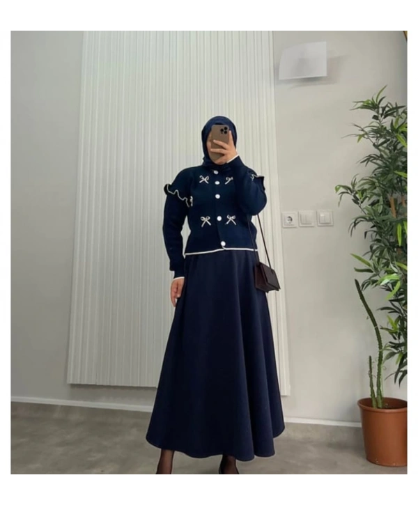 Kurdela Fiyonklu Triko Hırka - Lacivert