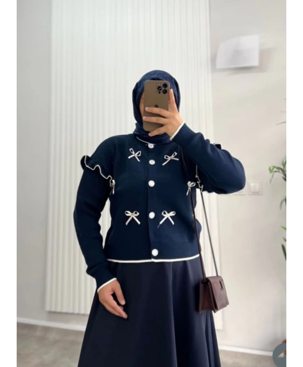 Kurdela Fiyonklu Triko Hırka - Lacivert