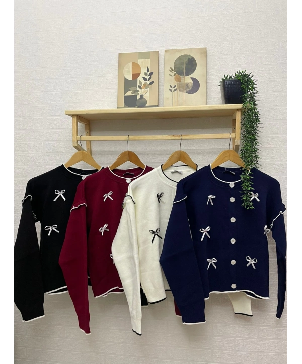 Kurdela Fiyonklu Triko Hırka - Bordo