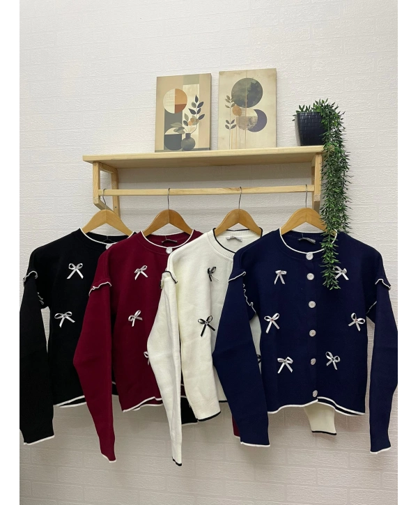 Kurdela Fiyonklu Triko Hırka - Lacivert