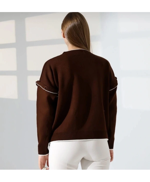 Kurdela Fiyonklu Triko Hırka - Kahverengi