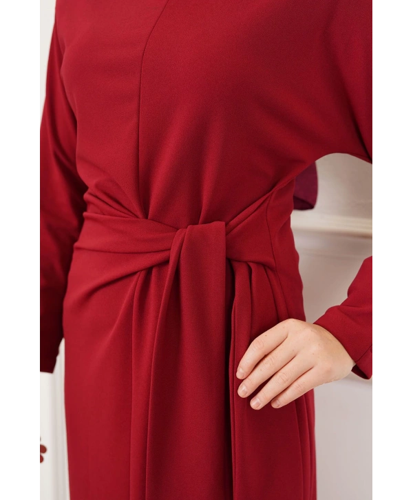 KUŞAK BAĞLAMALI KREP ELBİSE (135cm)