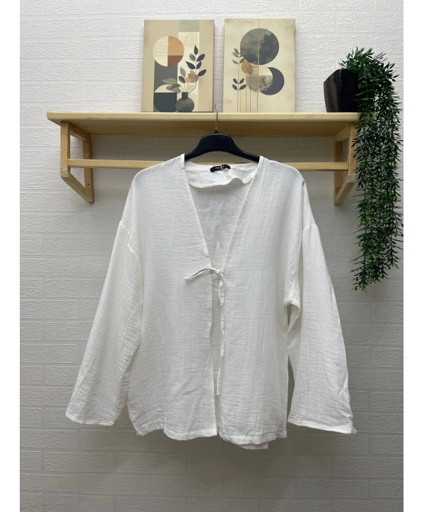 Müslin Kumaş Kimono - Beyaz