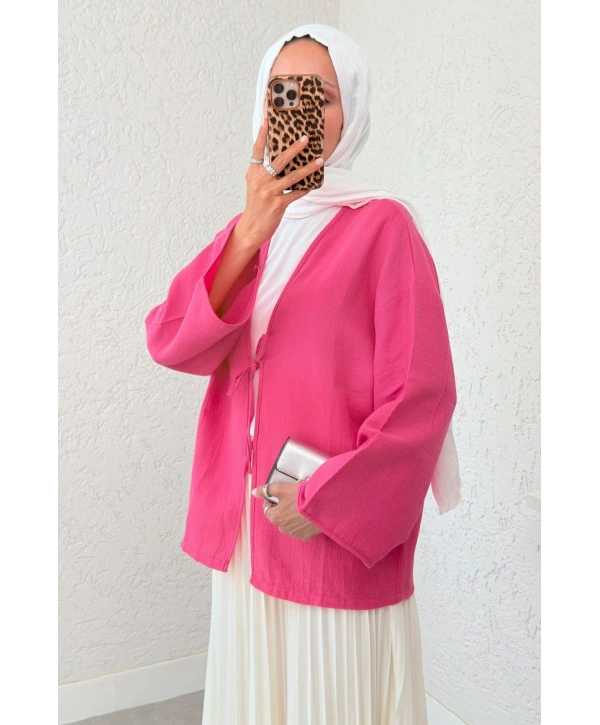 Müslin Kumaş Kimono - Pembe