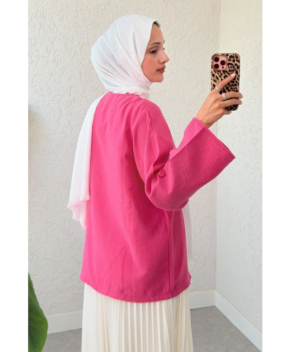 Müslin Kumaş Kimono - Pembe
