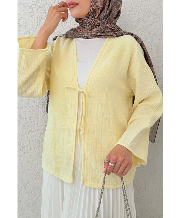 Müslin Kumaş Kimono - Sarı