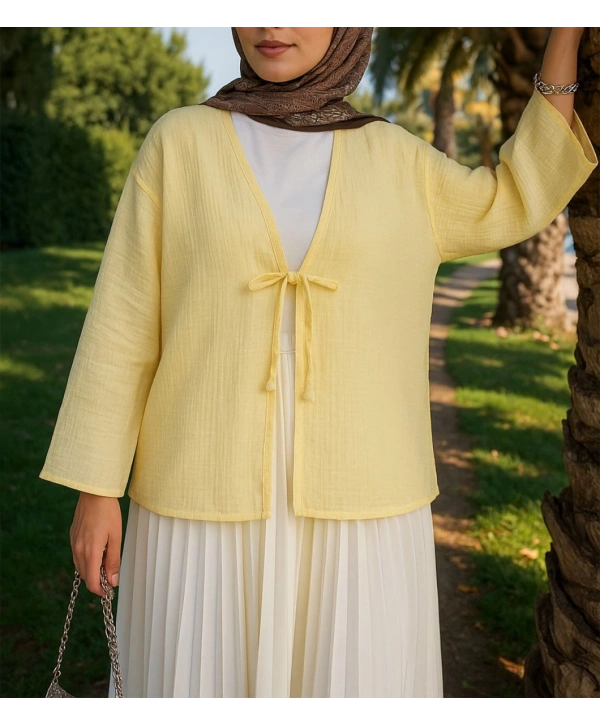 Müslin Kumaş Kimono - Sarı