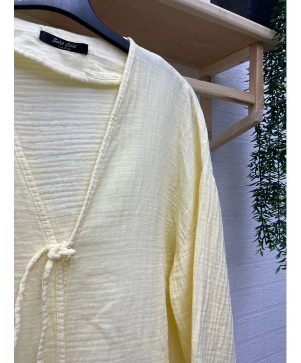 Müslin Kumaş Kimono - Sarı