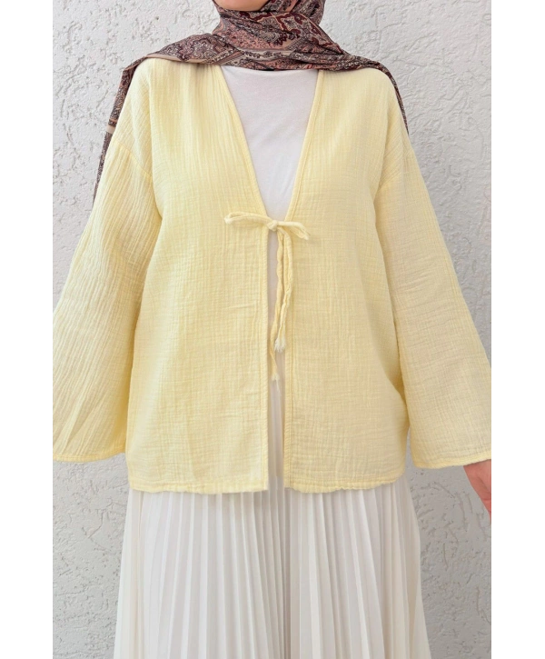 Müslin Kumaş Kimono - Sarı