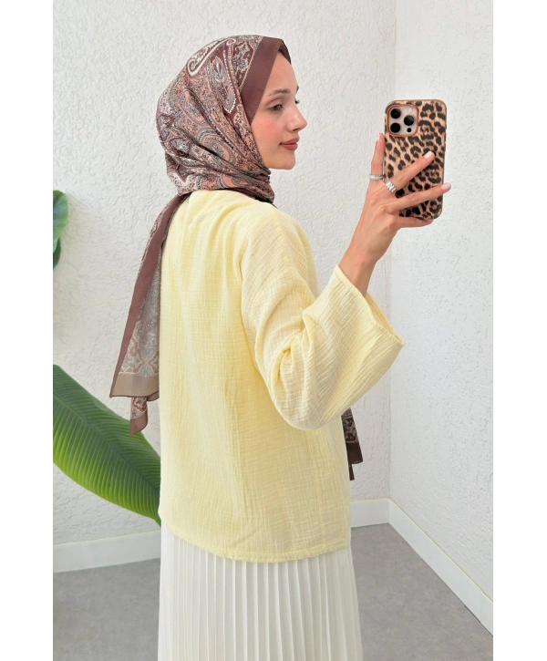 Müslin Kumaş Kimono - Sarı