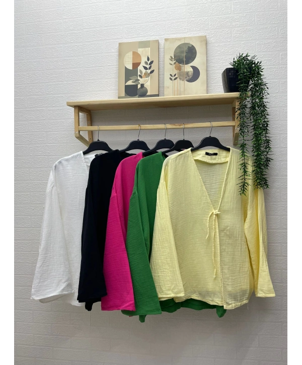 Müslin Kumaş Kimono - Sarı