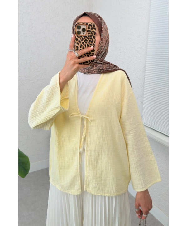 Müslin Kumaş Kimono - Sarı
