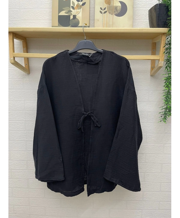 Müslin Kumaş Kimono - Siyah