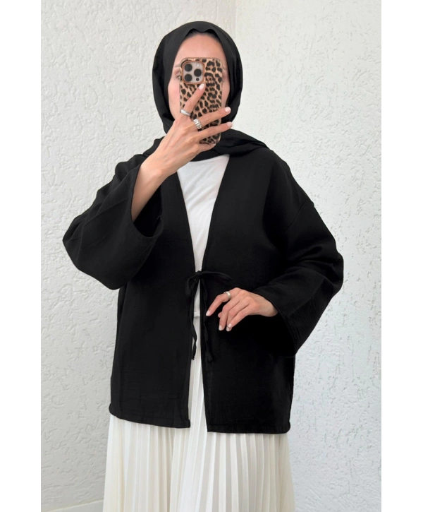 Müslin Kumaş Kimono - Siyah