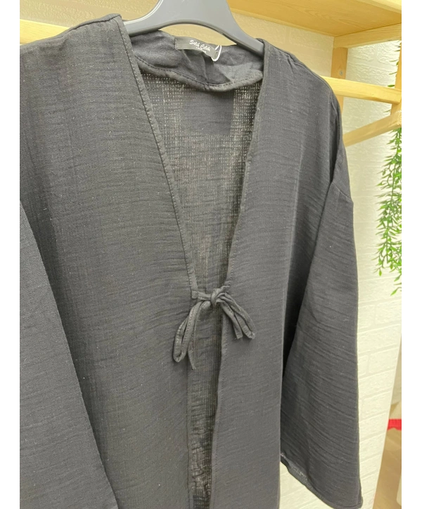 Müslin Kumaş Kimono - Siyah