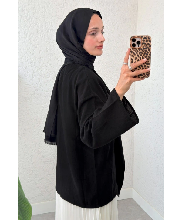 Müslin Kumaş Kimono - Siyah
