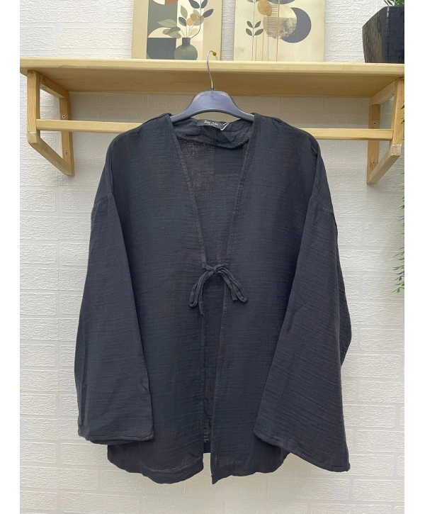 Müslin Kumaş Kimono - Siyah