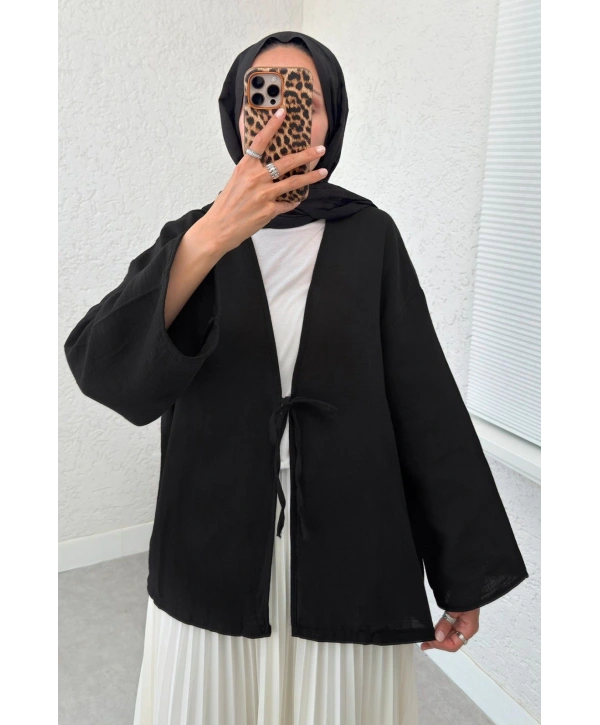 Müslin Kumaş Kimono - Siyah