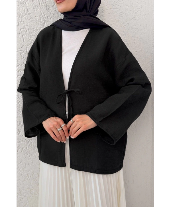 Müslin Kumaş Kimono - Siyah