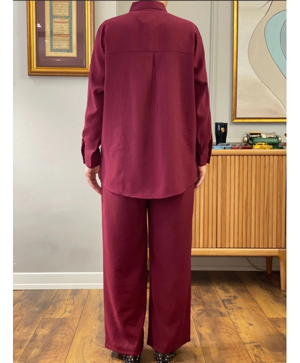 Nakış ve Taş İşlemeli İkili Takım - Bordo
