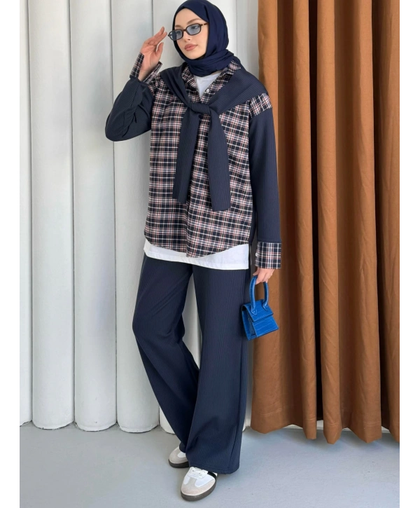 Atkı Detaylı İkili Takım - Lacivert