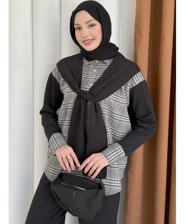 Atkı Detaylı İkili Takım - Siyah