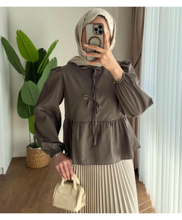 Önden Bağcıklı Kısa Gömlek