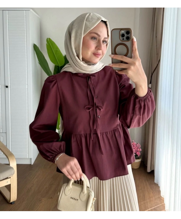 Önden Bağcıklı Kısa Gömlek