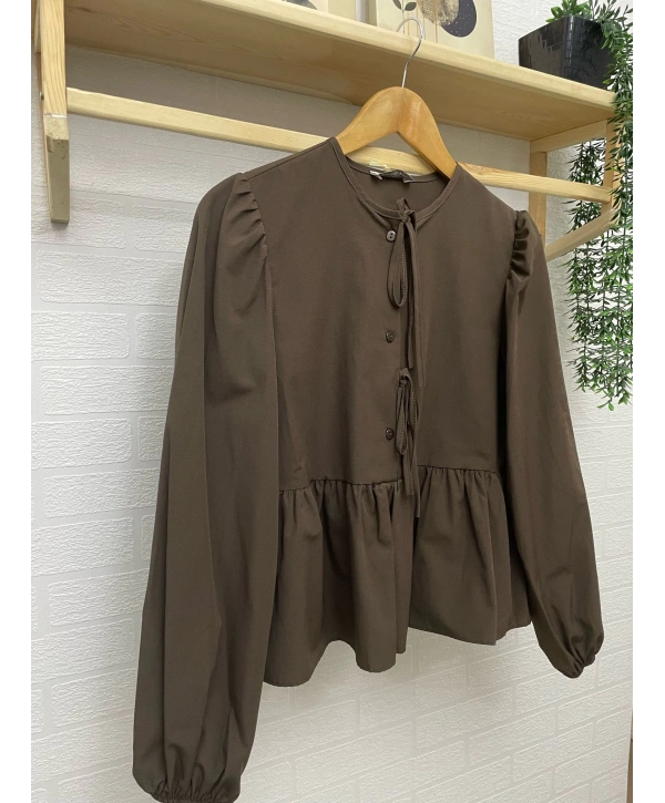 Önden Bağcıklı Kısa Gömlek