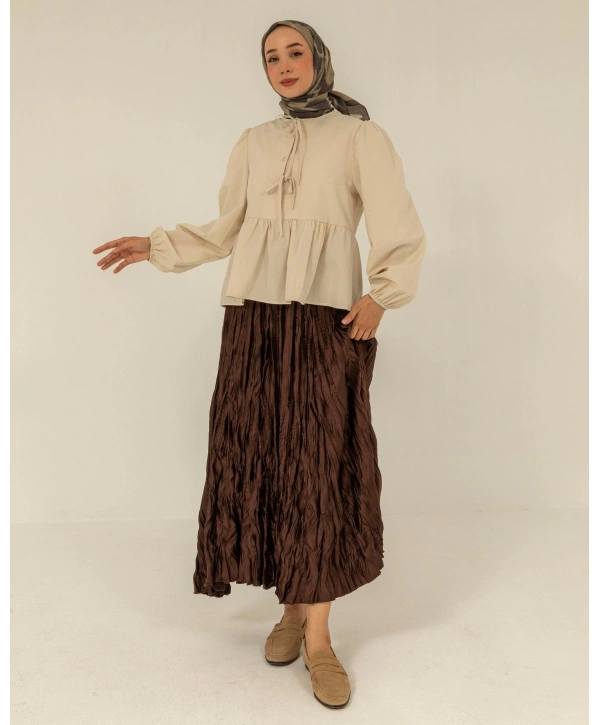 Önden Bağcıklı Kısa Gömlek