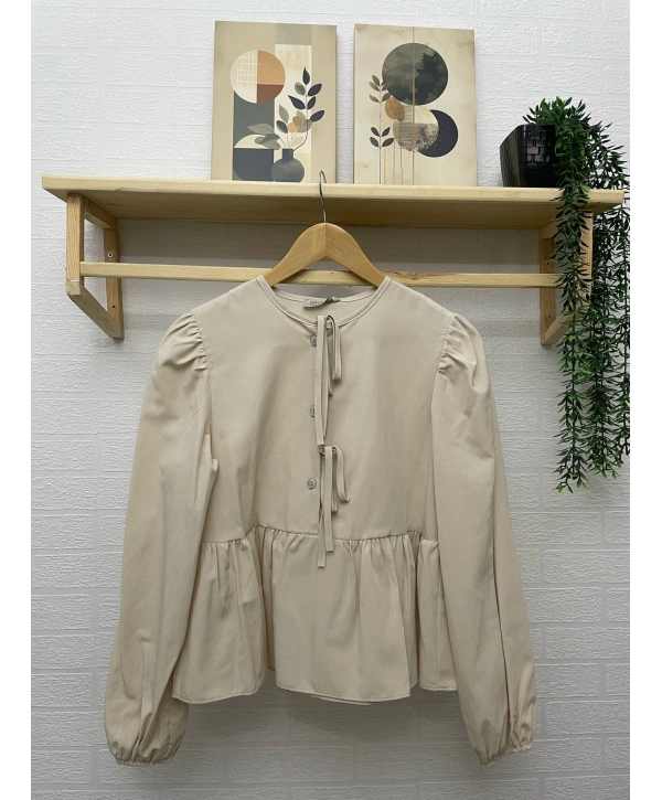 Önden Bağcıklı Kısa Gömlek