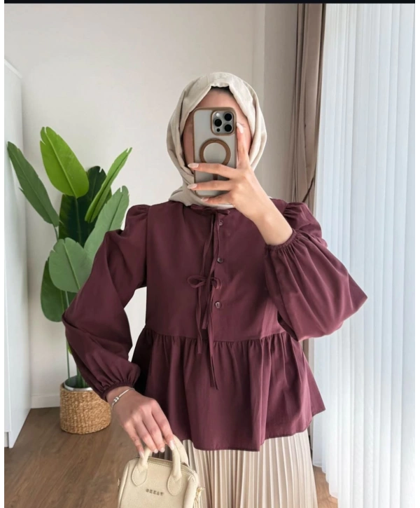 Önden Bağcıklı Kısa Gömlek